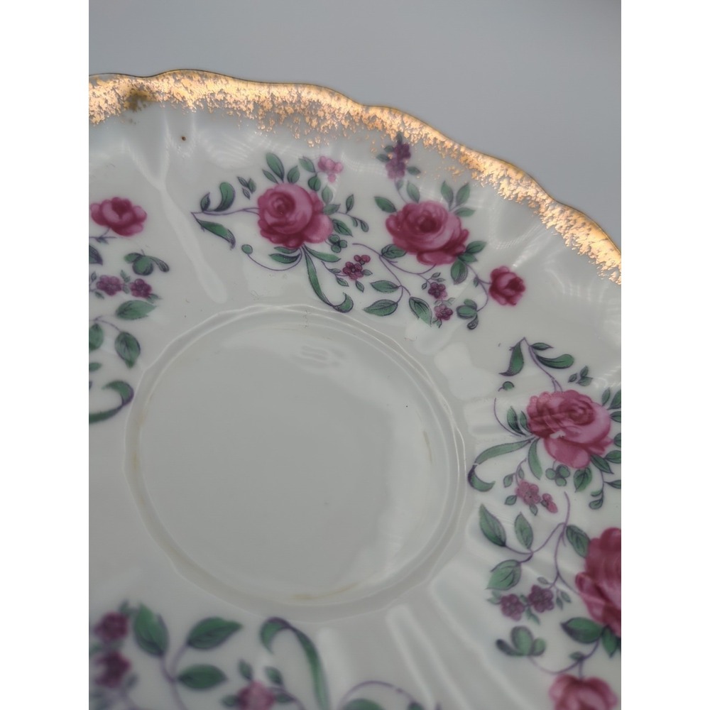 Vintage Fred Roberts Bone China Single 6" Saucer Pink Rose Sponged Gold Trim - Picture 3 of 13